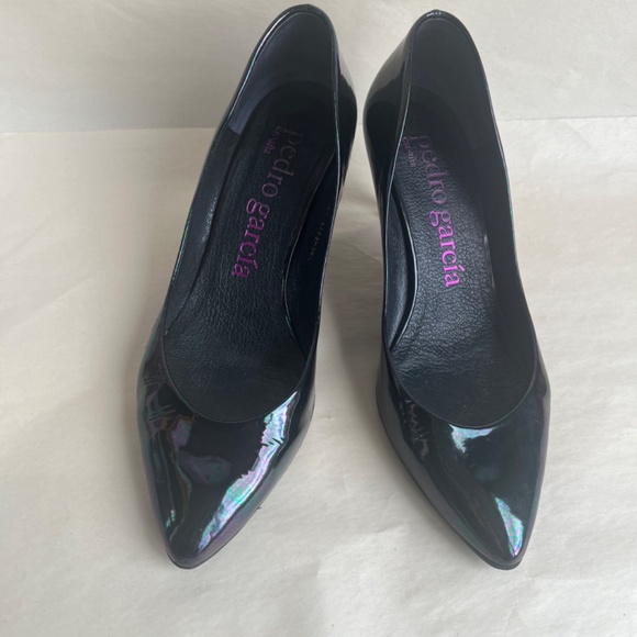 Pedro Garcia Black/Multicolor/Green Pointed Toe Patents Leather Heels Pumps 8.5 - Picture 3 of 14